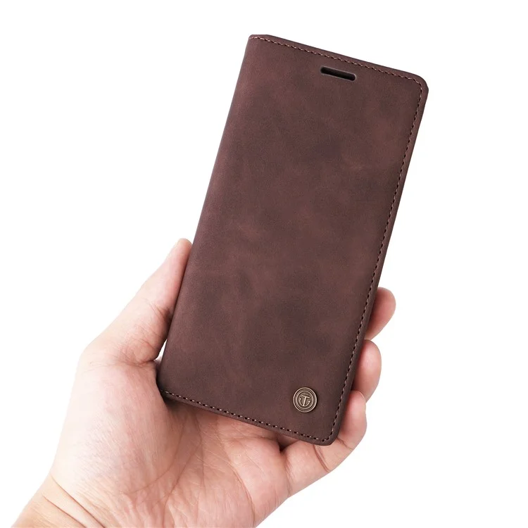 006 Series For Samsung Galaxy S24 Ultra Case PU Leather Folding Stand Cover with Suction Cups Closure - Coffee