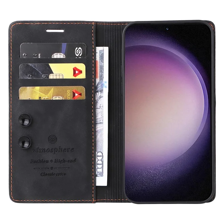 006 Series For Samsung Galaxy S24+ Case Phone Wallet PU Leather Cover with Suction Cups Closure - Black