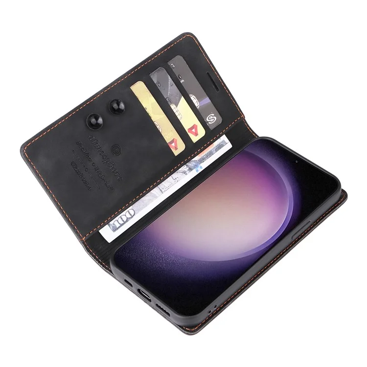 006 Series For Samsung Galaxy S24+ Case Phone Wallet PU Leather Cover with Suction Cups Closure - Black