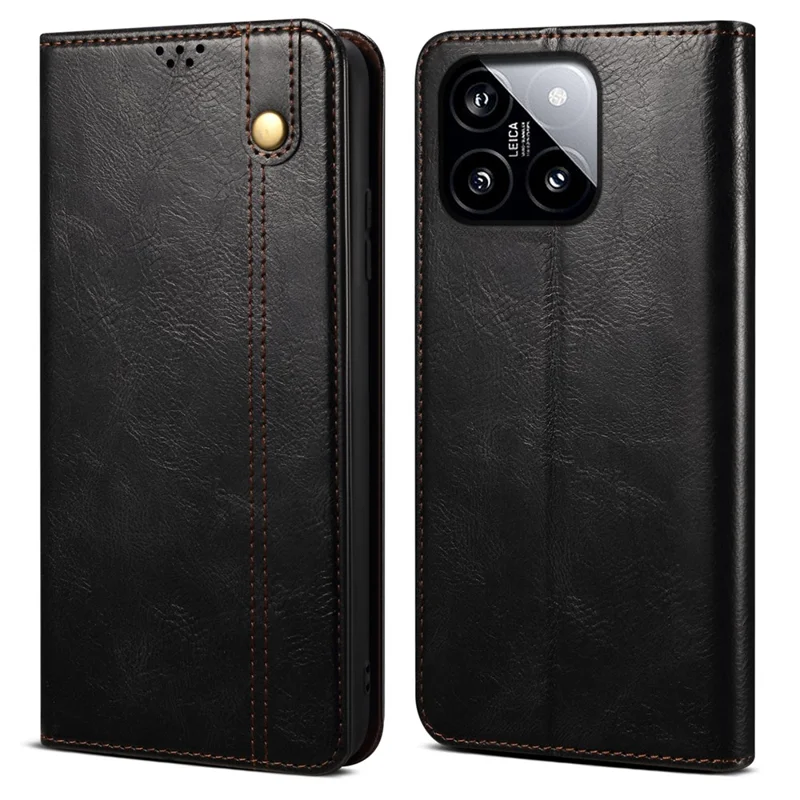 For Xiaomi 14 Case Anti-Scratch Phone Cover Stand Wallet PU Leather Phone Shell - Black