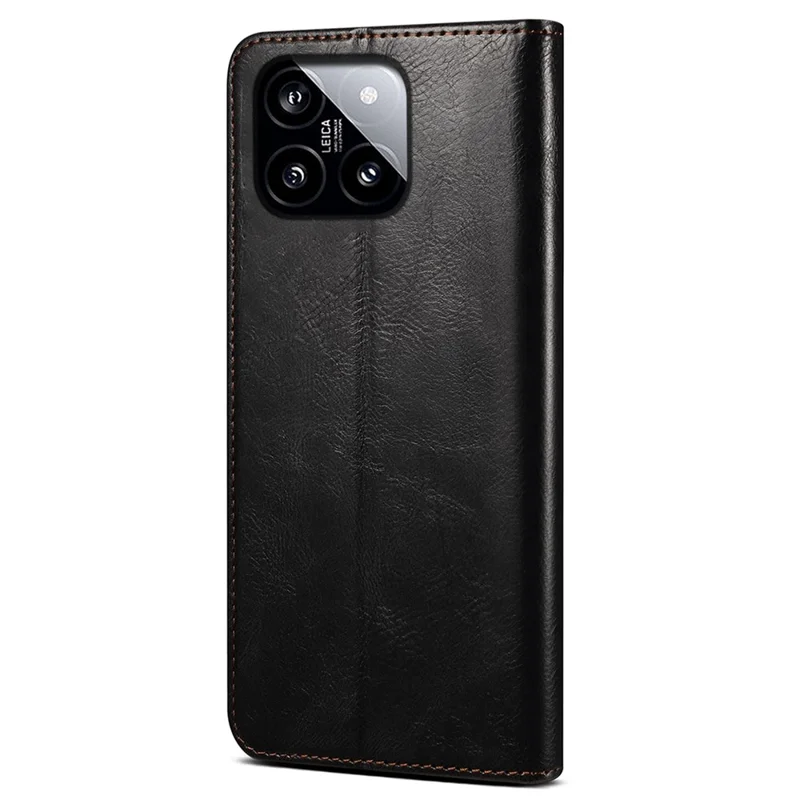 For Xiaomi 14 Case Anti-Scratch Phone Cover Stand Wallet PU Leather Phone Shell - Black