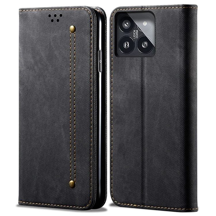 Per Xiaomi 14 Pro Custodia in pelle PU Flip Phone Case Stand Wallet Cell Phone Cover - Nero