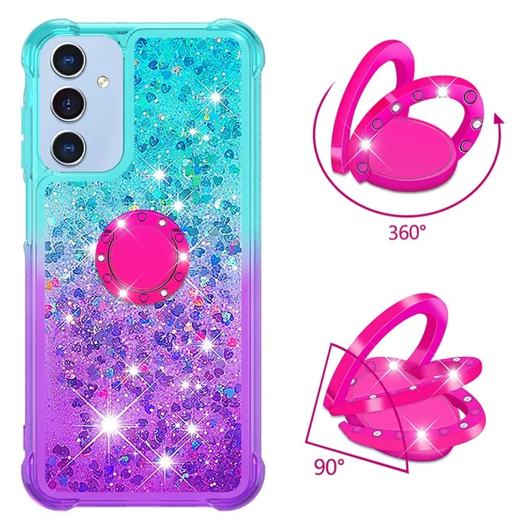 For Samsung Galaxy A15 5G TPU Case with Kickstand Gradiant Quicksand Shockproof Cover - Sky Blue+Purple