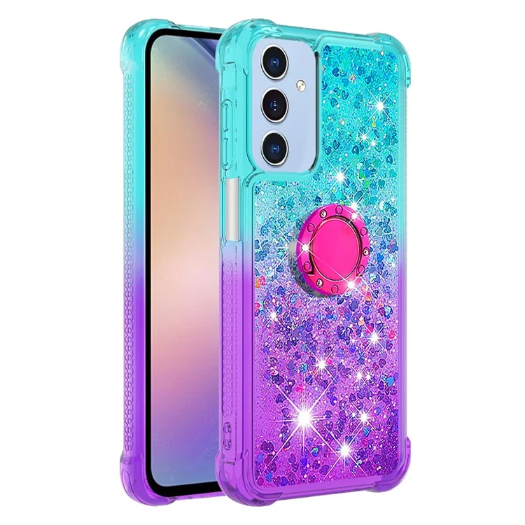 For Samsung Galaxy A15 5G TPU Case with Kickstand Gradiant Quicksand Shockproof Cover - Sky Blue+Purple