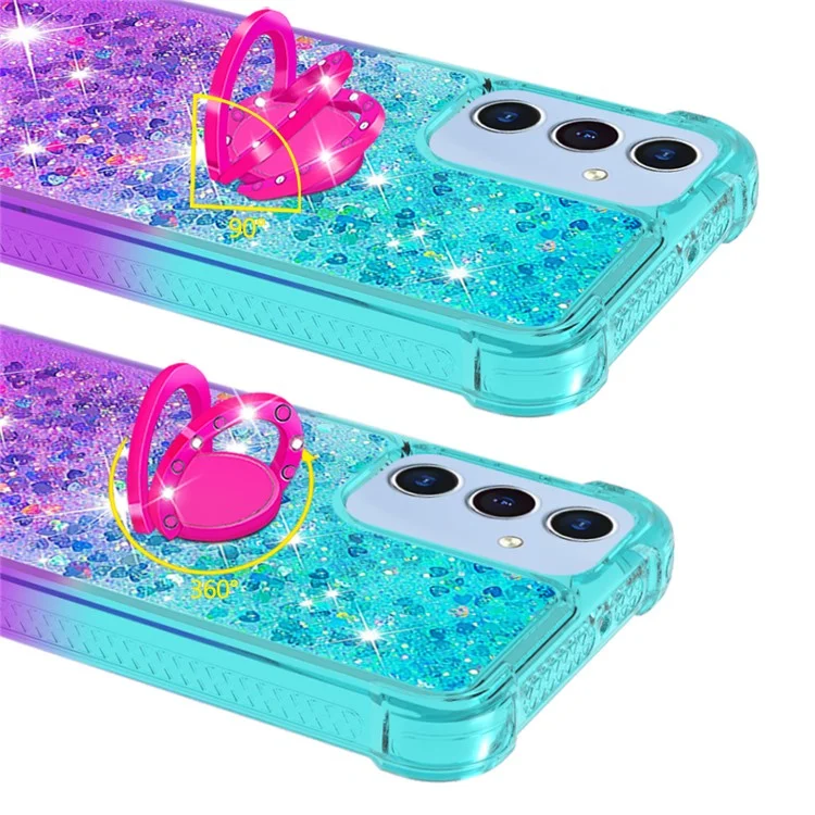 For Samsung Galaxy A15 5G TPU Case with Kickstand Gradiant Quicksand Shockproof Cover - Sky Blue+Purple