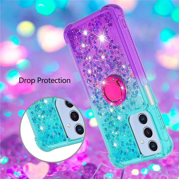 For Samsung Galaxy A15 5G TPU Case with Kickstand Gradiant Quicksand Shockproof Cover - Sky Blue+Purple