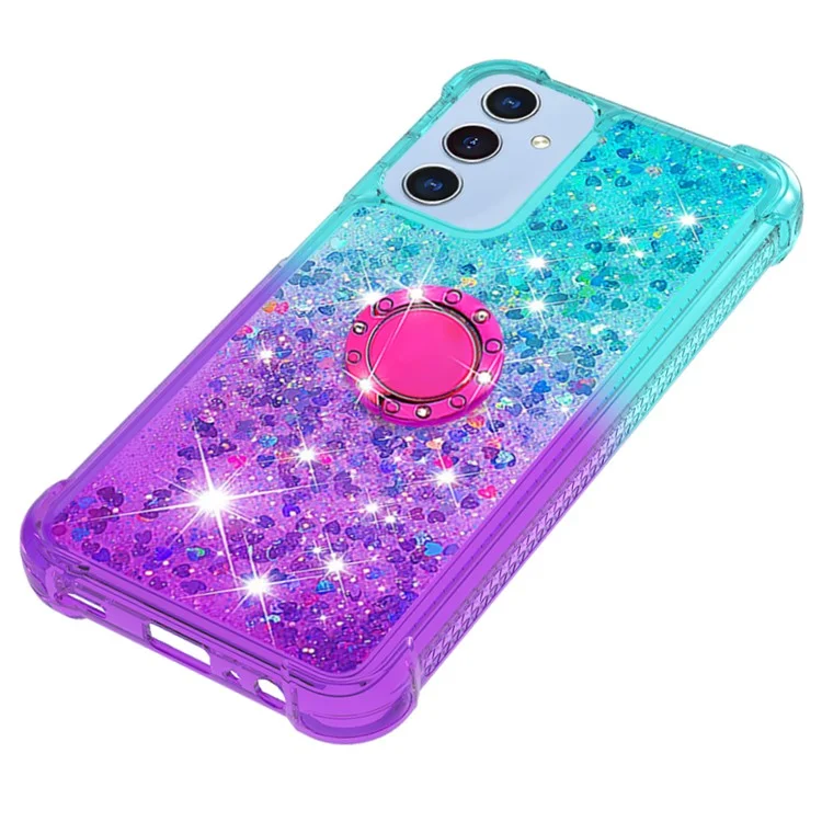 For Samsung Galaxy A15 5G TPU Case with Kickstand Gradiant Quicksand Shockproof Cover - Sky Blue+Purple