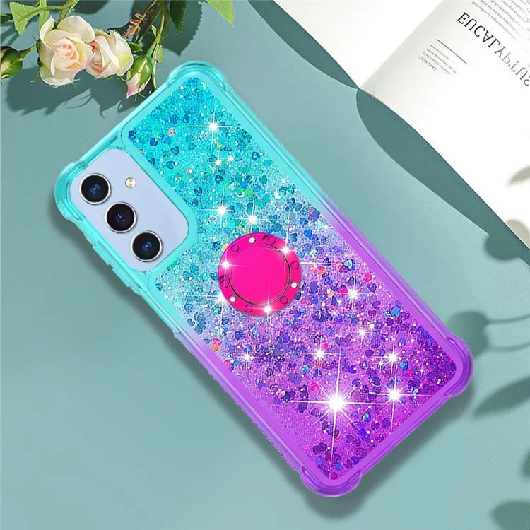 For Samsung Galaxy A15 5G TPU Case with Kickstand Gradiant Quicksand Shockproof Cover - Sky Blue+Purple