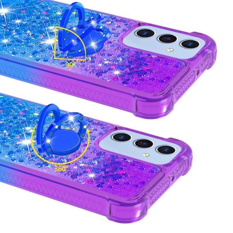 For Samsung Galaxy A15 5G TPU Case with Kickstand Gradiant Quicksand Shockproof Cover - Purple+Sky Blue
