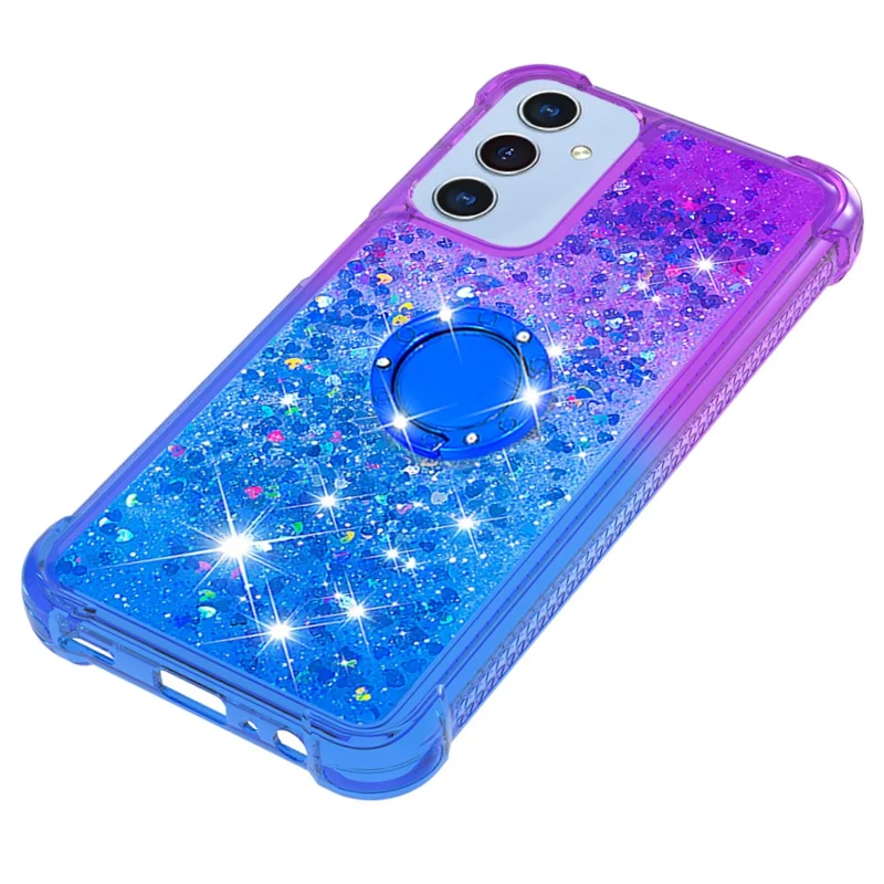 For Samsung Galaxy A15 5G TPU Case with Kickstand Gradiant Quicksand Shockproof Cover - Purple+Sky Blue