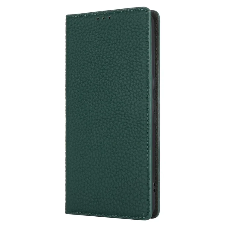 For Google Pixel 8 Pro Case Litchi Texture Genuine Cow Leather Phone Cover Wallet Stand with Strap - Green