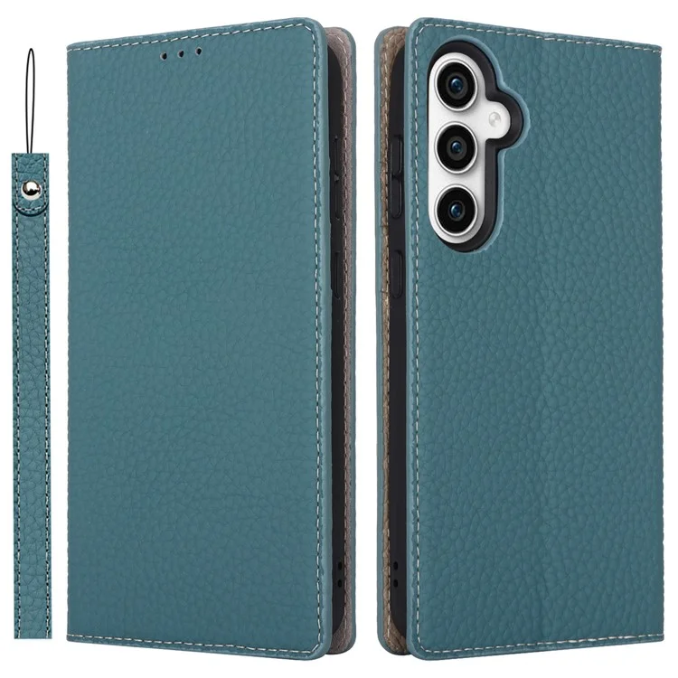 Per Samsung Galaxy S23 FE Cover Case Texture Litchi Vera Pelle di Mucca Custodia Telefonica con Cinturino - Baby Blue