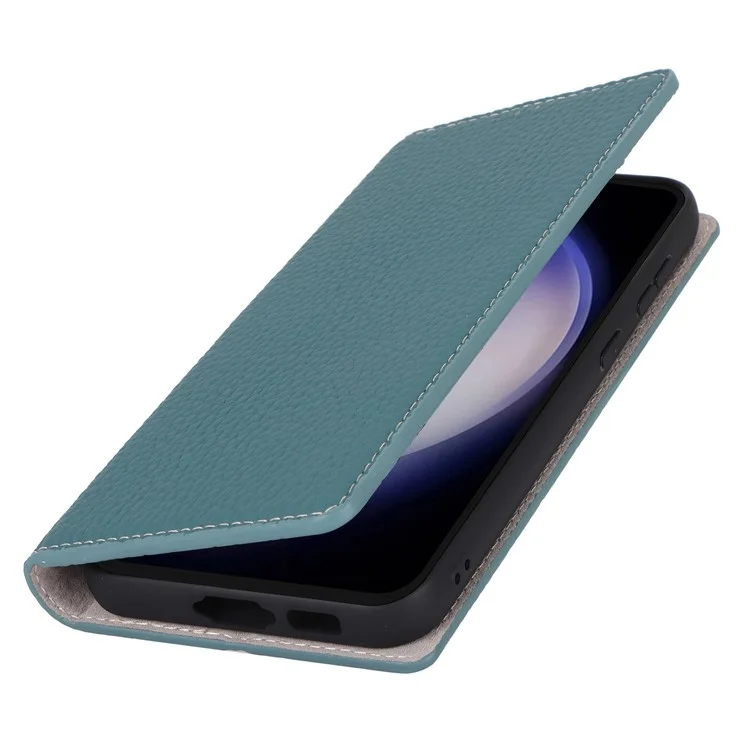 Per Samsung Galaxy S23 FE Cover Case Texture Litchi Vera Pelle di Mucca Custodia Telefonica con Cinturino - Baby Blue