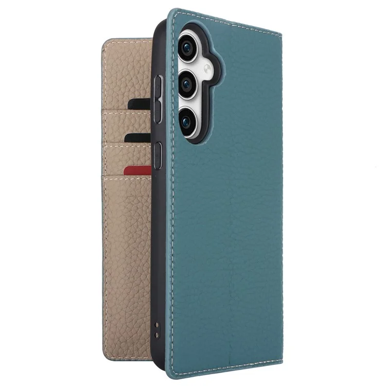 Per Samsung Galaxy S23 FE Cover Case Texture Litchi Vera Pelle di Mucca Custodia Telefonica con Cinturino - Baby Blue