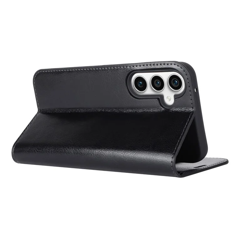 Per Samsung Galaxy S23 FE Case Crazy Horse Texture Genuine Split Leather Phone Cover con supporto e portafoglio - Nero