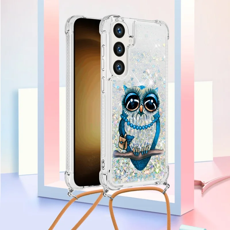 Capa TPU para Samsung Galaxy S24+ com Cordão e Estampa de Areia Movediça - Coruja