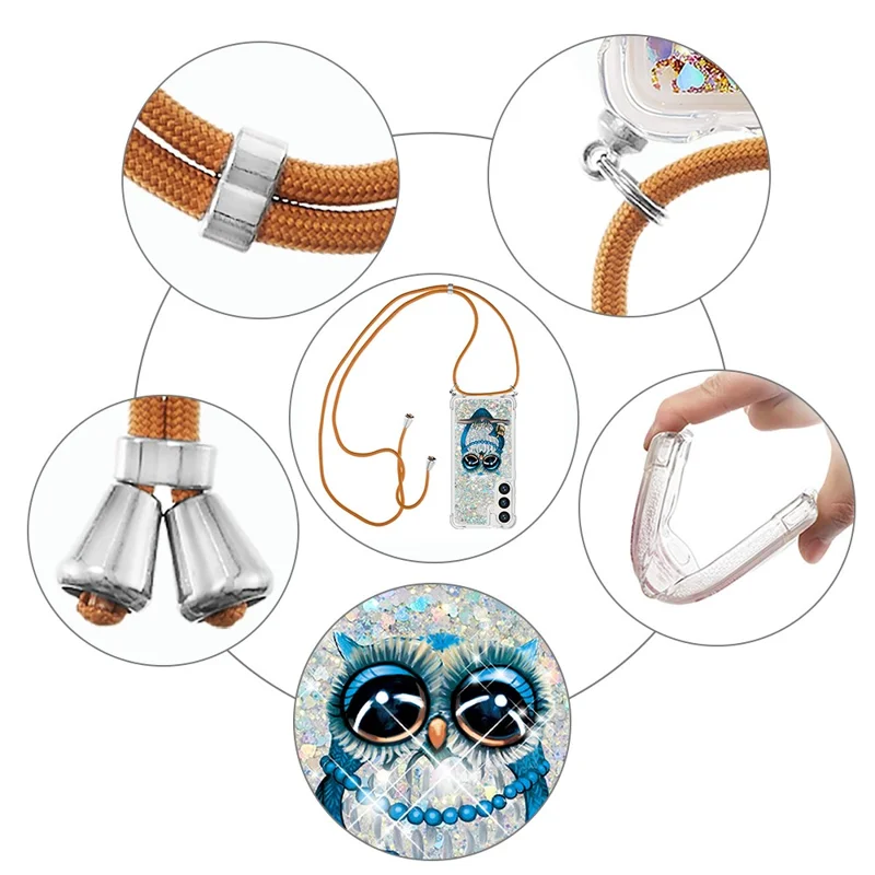 Capa TPU para Samsung Galaxy S24+ com Cordão e Estampa de Areia Movediça - Coruja