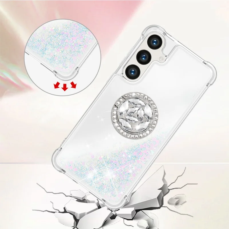 For Samsung Galaxy S24+ TPU Case with Kickstand Quicksand Shockproof Cover - Laser / Hearts