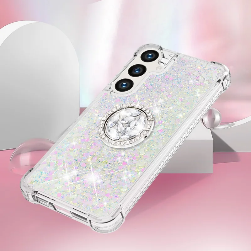 For Samsung Galaxy S24+ TPU Case with Kickstand Quicksand Shockproof Cover - Laser / Hearts