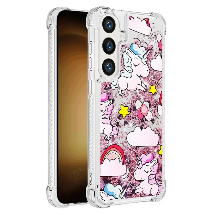 Série Quicksand YB-2 pour étui Galaxy S24+ de Samsung - Motif liquide à paillettes TPU Couverture - Joli cheval et nuages