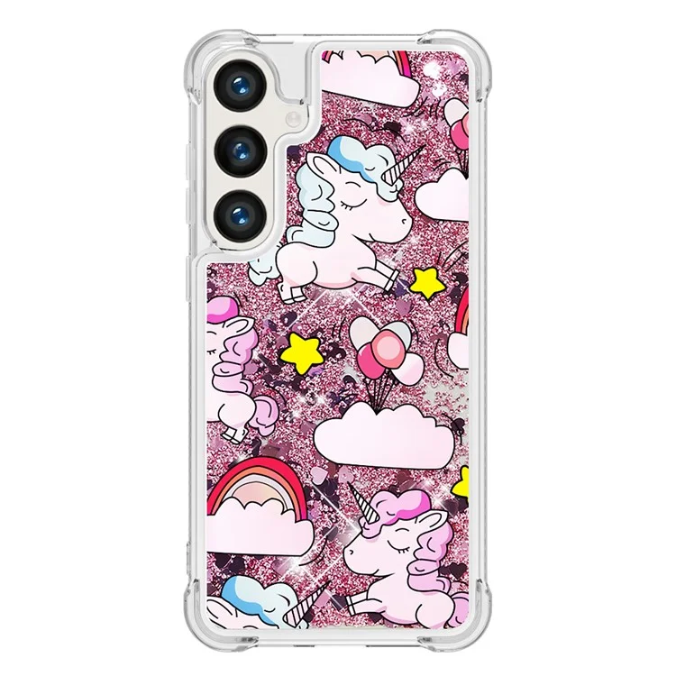 Série Quicksand YB-2 pour étui Galaxy S24+ de Samsung - Motif liquide à paillettes TPU Couverture - Joli cheval et nuages