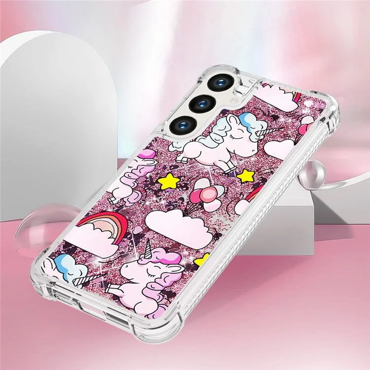 Série Quicksand YB-2 pour étui Galaxy S24+ de Samsung - Motif liquide à paillettes TPU Couverture - Joli cheval et nuages