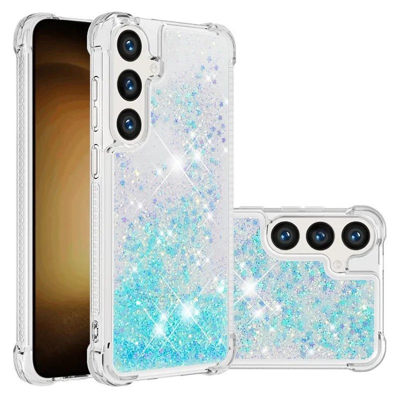 For Samsung Galaxy S24+ TPU-case Glitter Quicksand stødfast bagside - Blå / Femstjerne