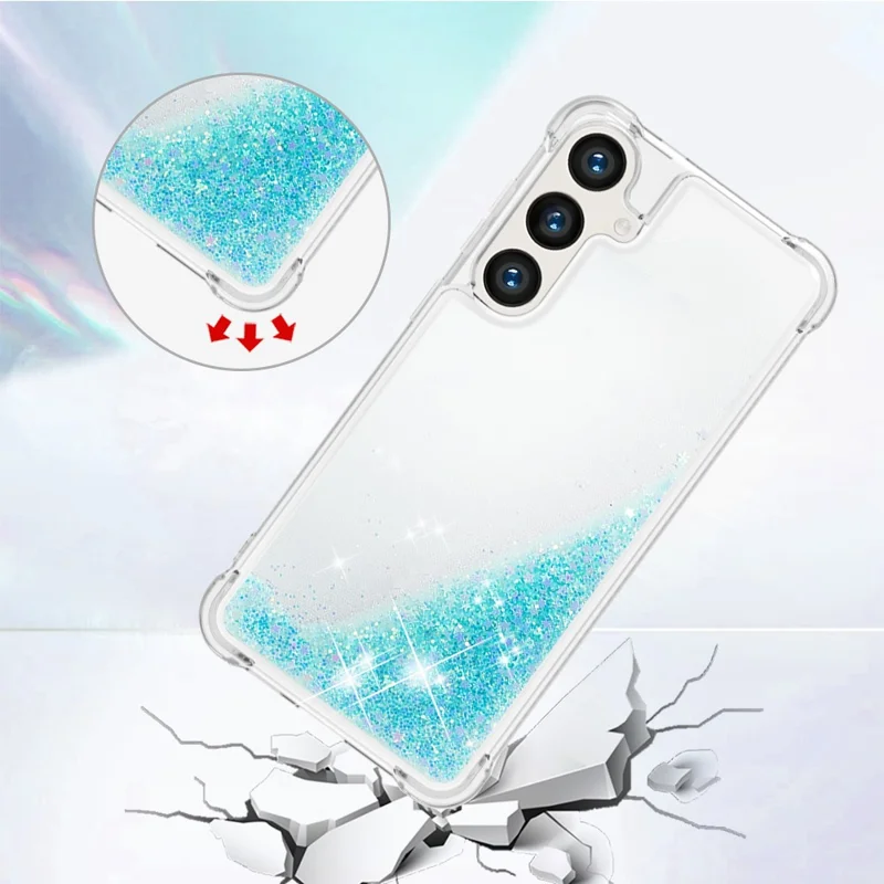 For Samsung Galaxy S24+ TPU-case Glitter Quicksand stødfast bagside - Blå / Femstjerne