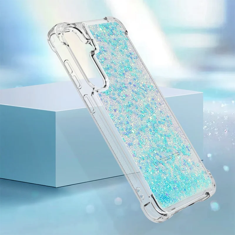 For Samsung Galaxy S24+ TPU-case Glitter Quicksand stødfast bagside - Blå / Femstjerne