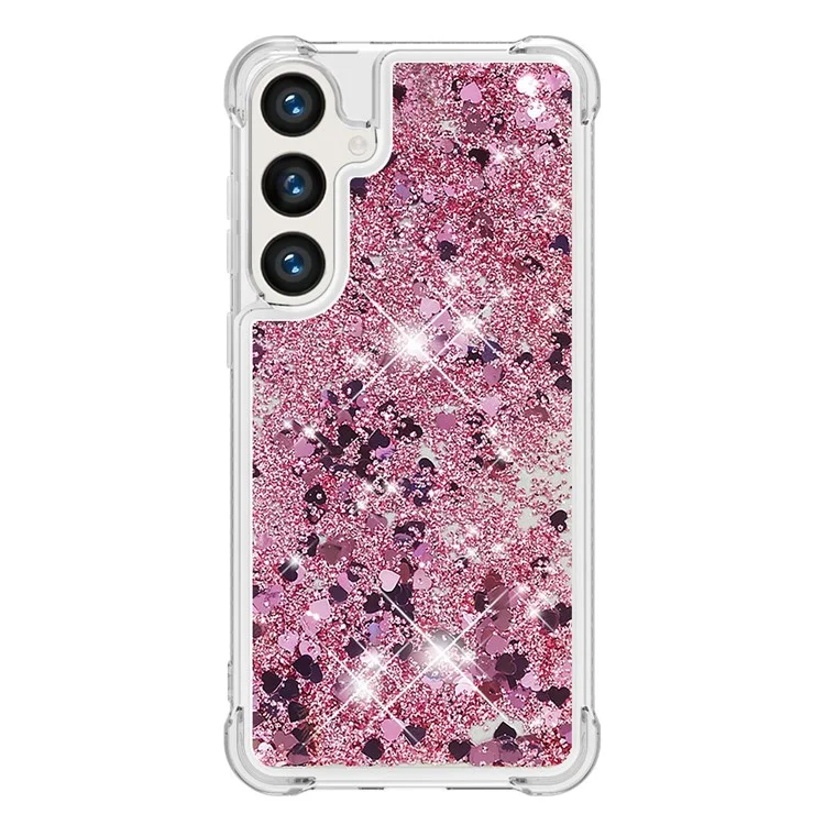 YB Quicksand Series-1 Hülle für Samsung Galaxy S24 - Flüssige Glitter-Pailletten TPU-Abdeckung - Rose Gold / Herzen