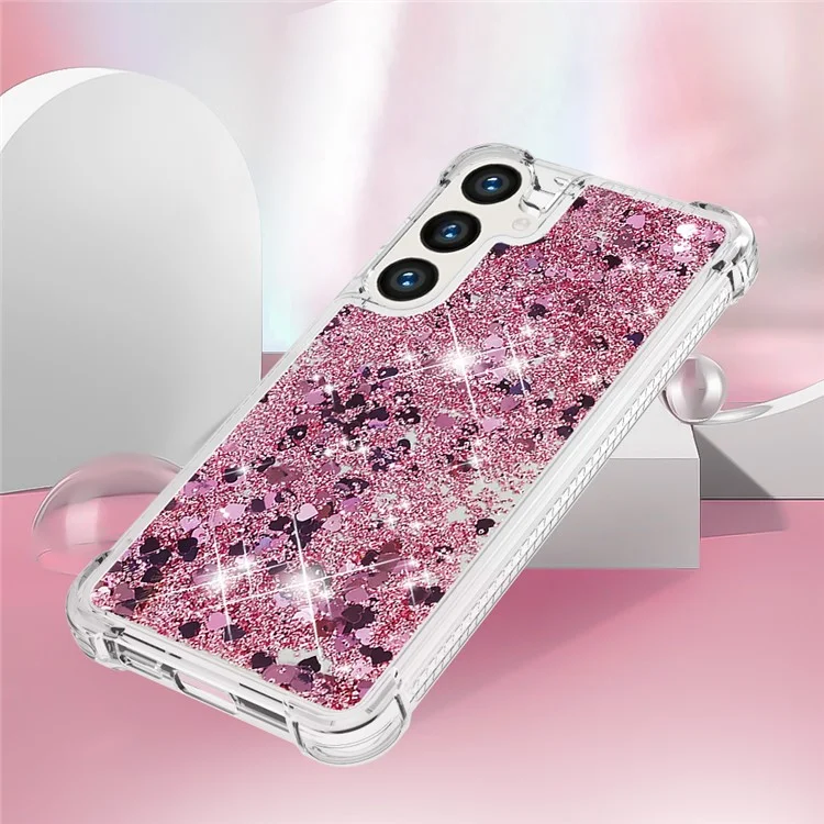 YB Quicksand Series-1 Hülle für Samsung Galaxy S24 - Flüssige Glitter-Pailletten TPU-Abdeckung - Rose Gold / Herzen