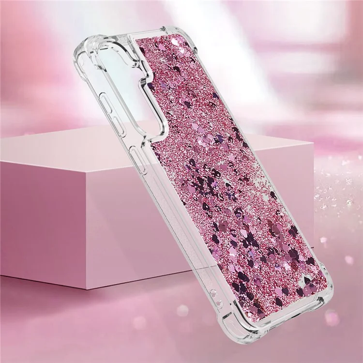 YB Quicksand Series-1 Hülle für Samsung Galaxy S24 - Flüssige Glitter-Pailletten TPU-Abdeckung - Rose Gold / Herzen