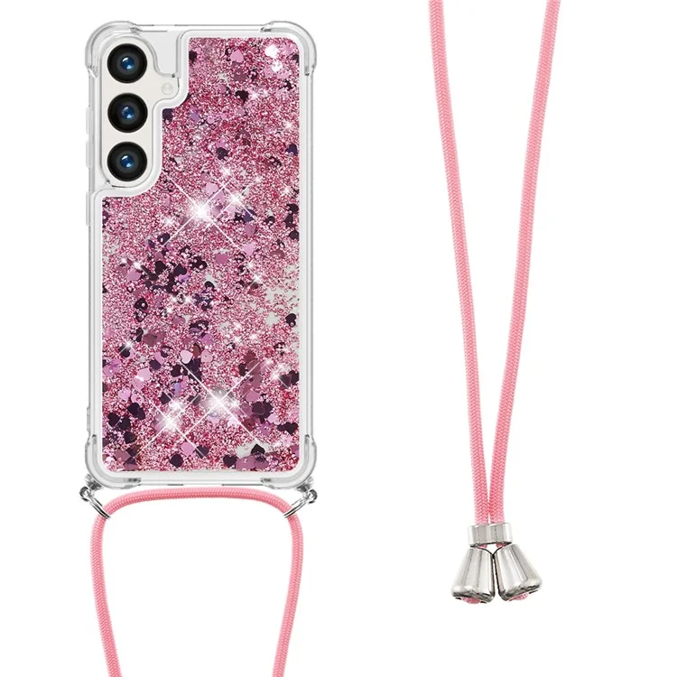 YB Quicksand Series-4 für Samsung Galaxy S24 Hülle TPU Quicksand Handyhülle mit Lanyard - Roségold / Herzen