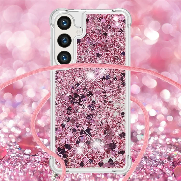YB Quicksand Series-4 für Samsung Galaxy S24 Hülle TPU Quicksand Handyhülle mit Lanyard - Roségold / Herzen