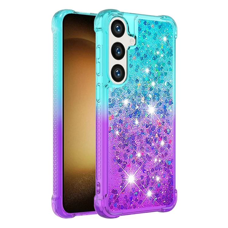 Série Quicksand YB-3 para Samsung Galaxy S24 Case Gradient Liquid Quicksand Phone Cover - Azul Céu+Roxo