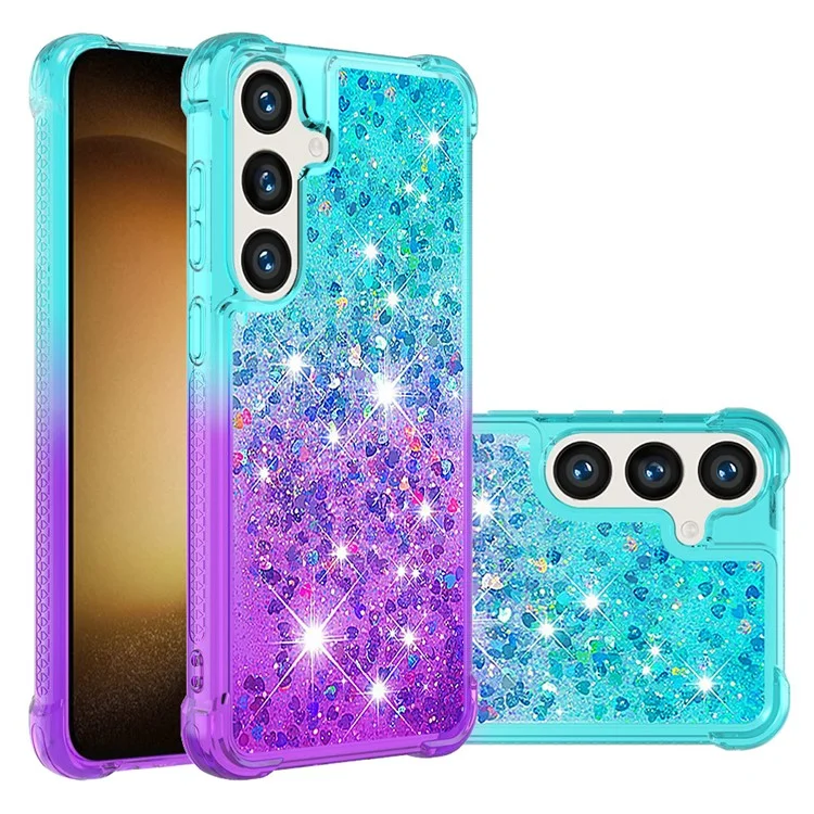 Série Quicksand YB-3 para Samsung Galaxy S24 Case Gradient Liquid Quicksand Phone Cover - Azul Céu+Roxo