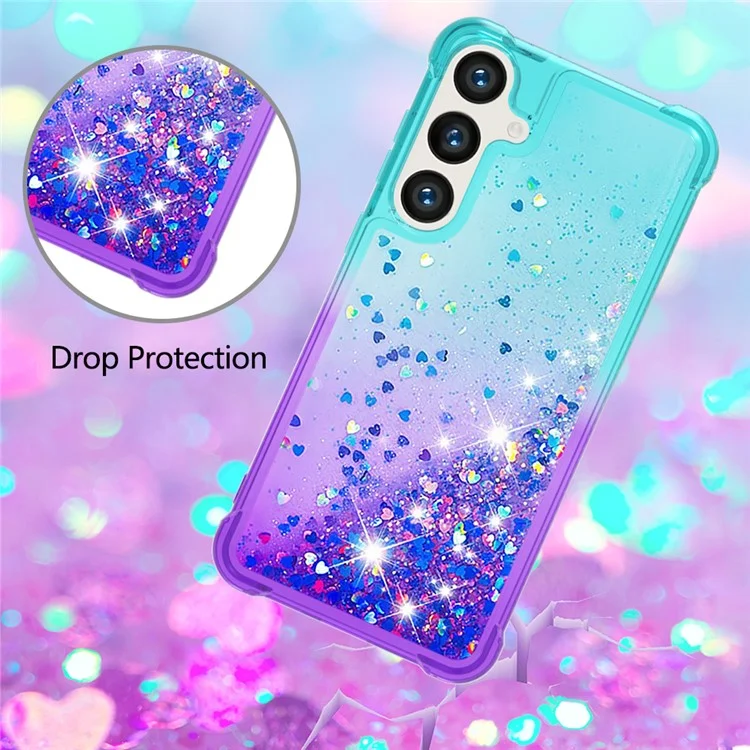 Série Quicksand YB-3 para Samsung Galaxy S24 Case Gradient Liquid Quicksand Phone Cover - Azul Céu+Roxo