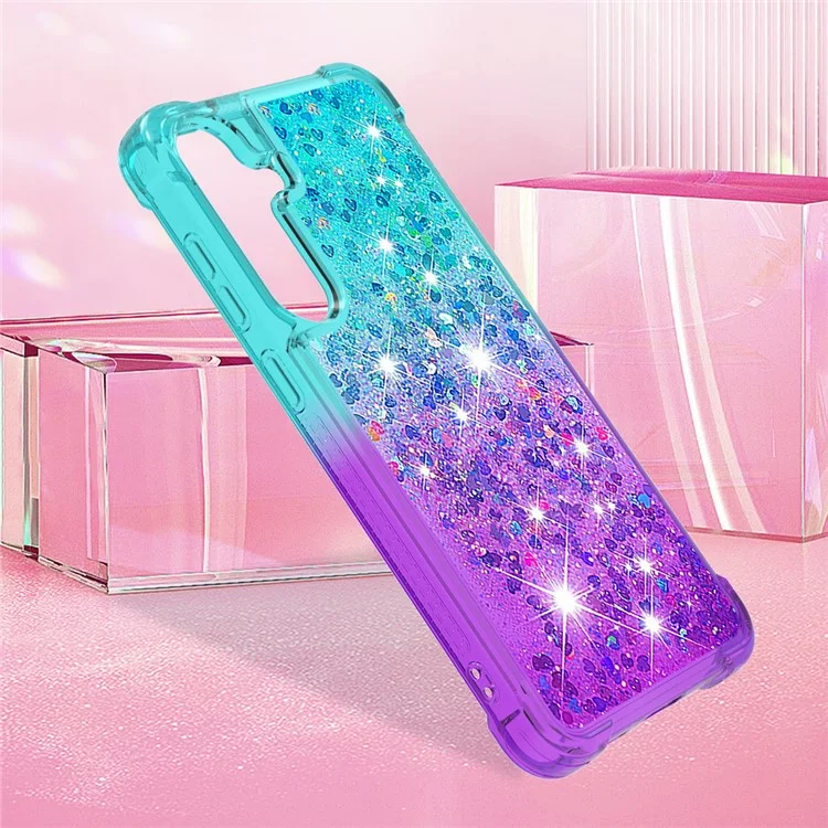 Série Quicksand YB-3 para Samsung Galaxy S24 Case Gradient Liquid Quicksand Phone Cover - Azul Céu+Roxo