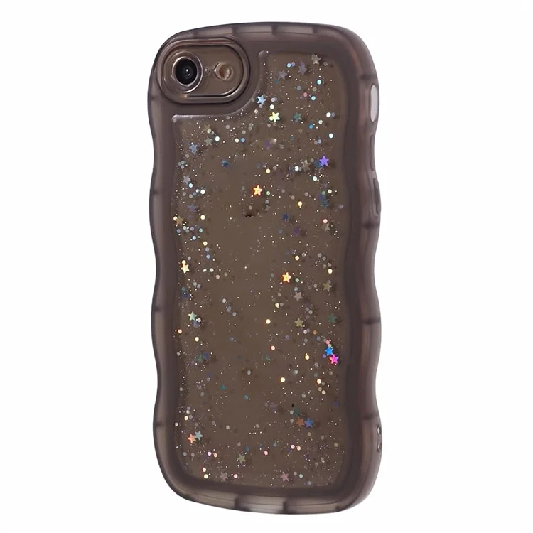 JTW Series for iPhone 7 / 8 / SE (2020) / SE (2022) Case Glitter Stars Wavy Edge TPU Cover - Black