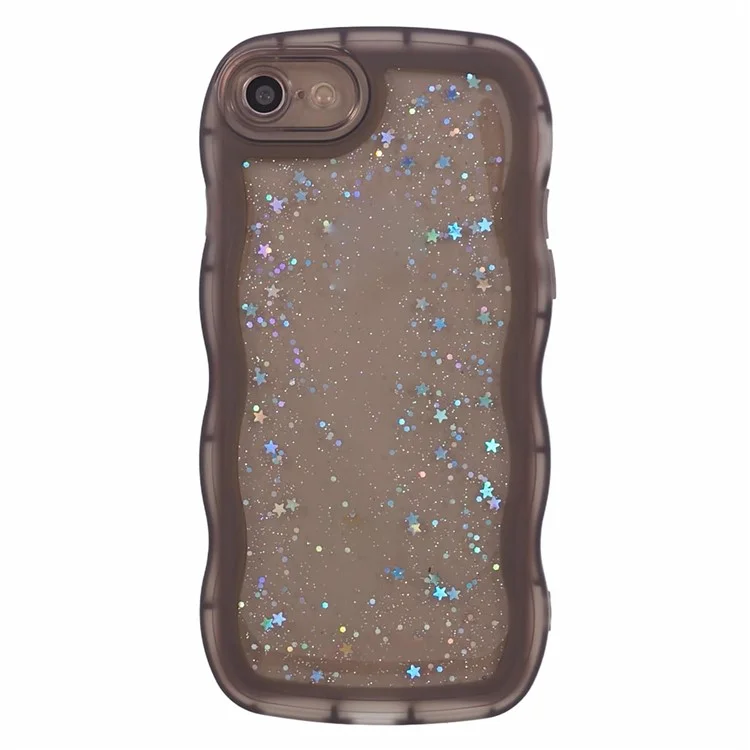 JTW Series for iPhone 7 / 8 / SE (2020) / SE (2022) Case Glitter Stars Wavy Edge TPU Cover - Black