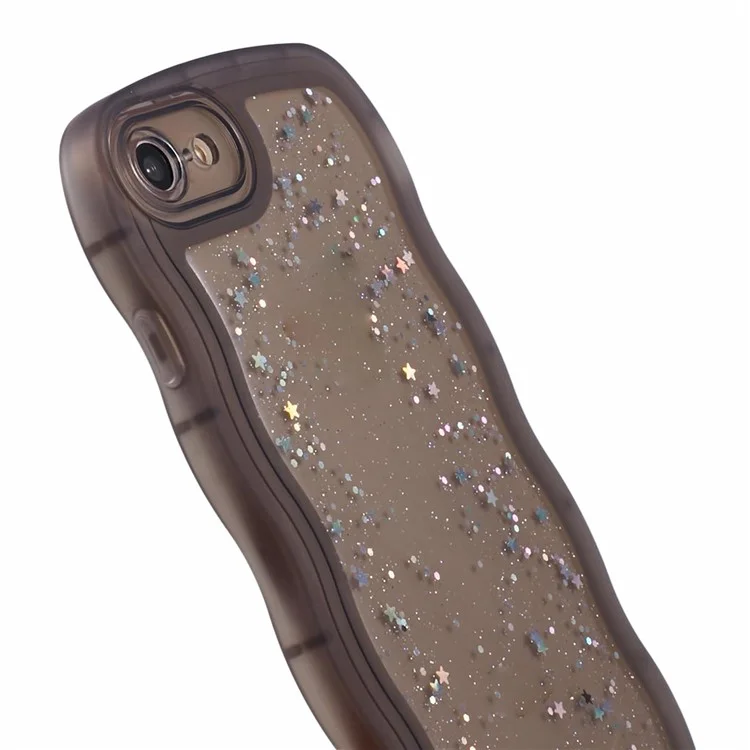 JTW Series for iPhone 7 / 8 / SE (2020) / SE (2022) Case Glitter Stars Wavy Edge TPU Cover - Black