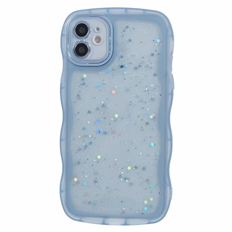 JTW Series for iPhone 11 TPU Case Glitter Stars Wavy Edge Protective Phone Cover - Blue