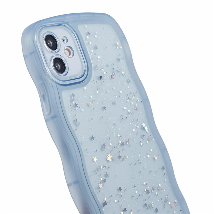 JTW Series for iPhone 11 TPU Case Glitter Stars Wavy Edge Protective Phone Cover - Blue