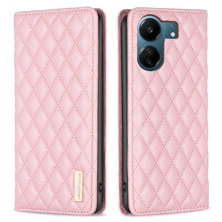 BINFEN COLOR BF Style-16 Per Xiaomi Redmi 13C 4G / 13C 5G / 13R 5G / Poco M6 5G / Poco C65 4G Cover Porta Carte Stile Libro Cover in Pelle - Rosa