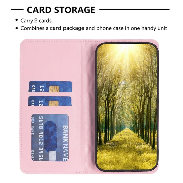 BINFEN COLOR BF Style-16 Per Xiaomi Redmi 13C 4G / 13C 5G / 13R 5G / Poco M6 5G / Poco C65 4G Cover Porta Carte Stile Libro Cover in Pelle - Rosa