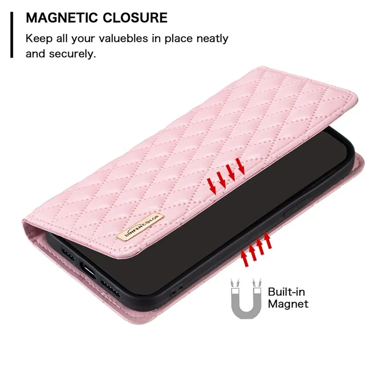 BINFEN COLOR BF Style-16 Per Xiaomi Redmi 13C 4G / 13C 5G / 13R 5G / Poco M6 5G / Poco C65 4G Cover Porta Carte Stile Libro Cover in Pelle - Rosa