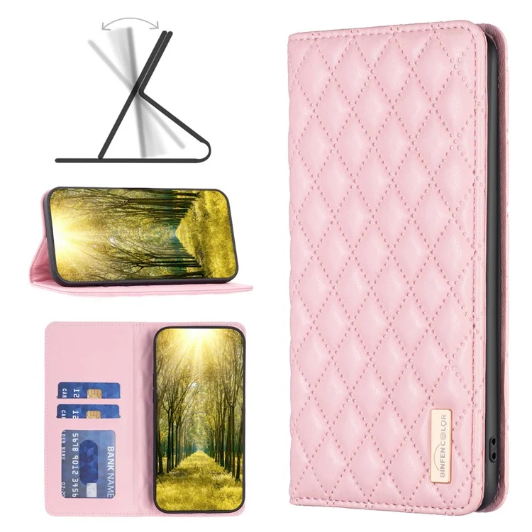 BINFEN COLOR BF Style-16 Per Xiaomi Redmi 13C 4G / 13C 5G / 13R 5G / Poco M6 5G / Poco C65 4G Cover Porta Carte Stile Libro Cover in Pelle - Rosa