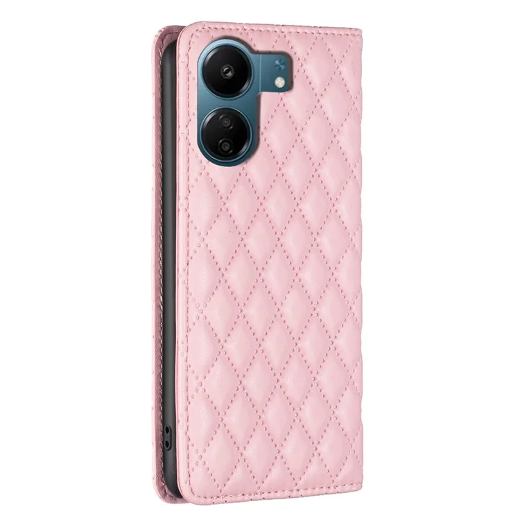 BINFEN COLOR BF Style-16 Per Xiaomi Redmi 13C 4G / 13C 5G / 13R 5G / Poco M6 5G / Poco C65 4G Cover Porta Carte Stile Libro Cover in Pelle - Rosa