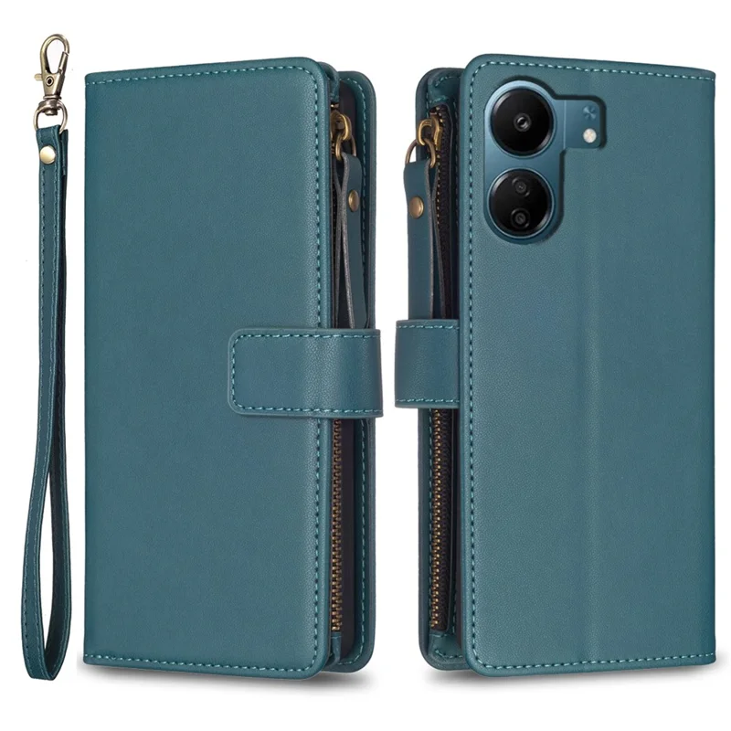 BF Style-19 для Xiaomi Redmi 13C 4G / 13C 5G / 13R 5G / Poco M6 5G / Poco C65 4G Чехол-кошелек из искусственной кожи с защитой от падения - Зеленый