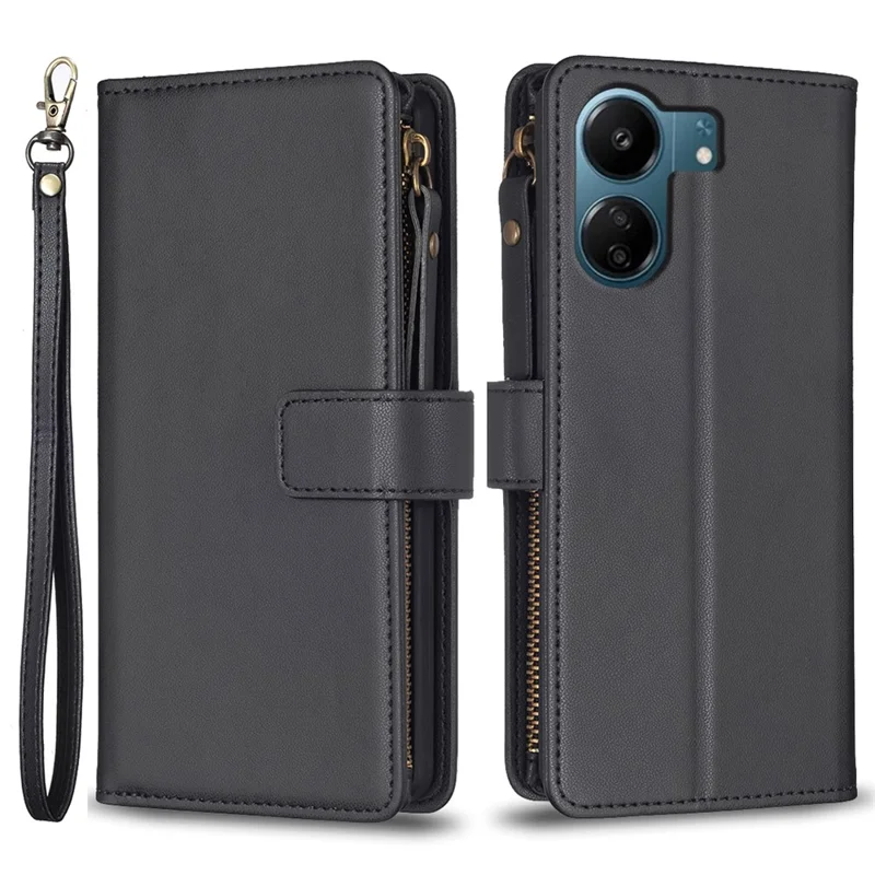 BF Style-19 for Xiaomi Redmi 13C 4G / 13C 5G / 13R 5G / Poco M6 5G / Poco C65 4G Phone Wallet Case PU Leather Anti-Drop Cover - Black